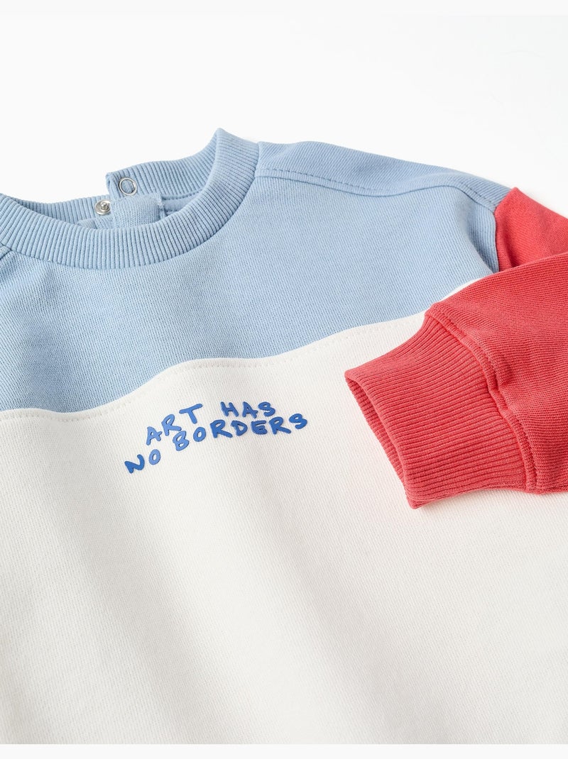 Sweat en coton à bloc de couleurs et imprimé Bleu clair - Kiabi