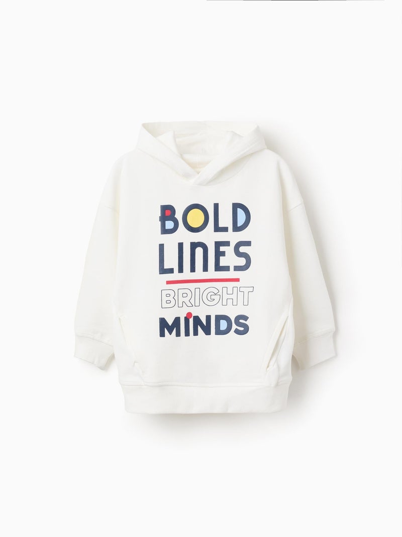 Sweat en Coton à Capuche avec Imprimé Blanc - Kiabi