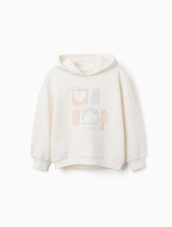 Sweat en coton à capuche avec imprimé cœur