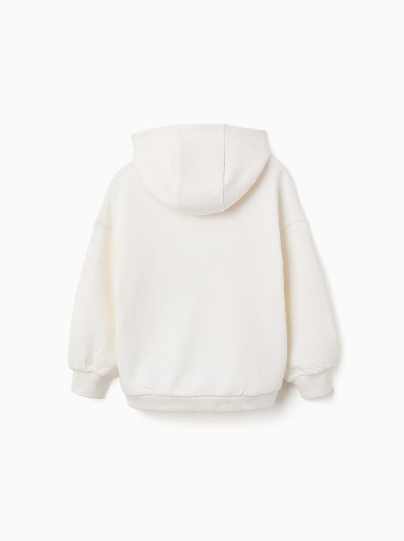 Sweat en coton à capuche avec imprimé cœur Blanc - Kiabi