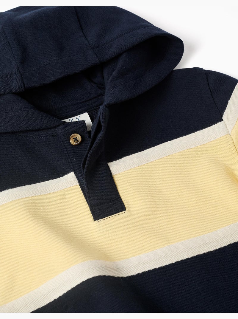 Sweat en coton à capuche et bloc de couleurs Bleu foncé - Kiabi