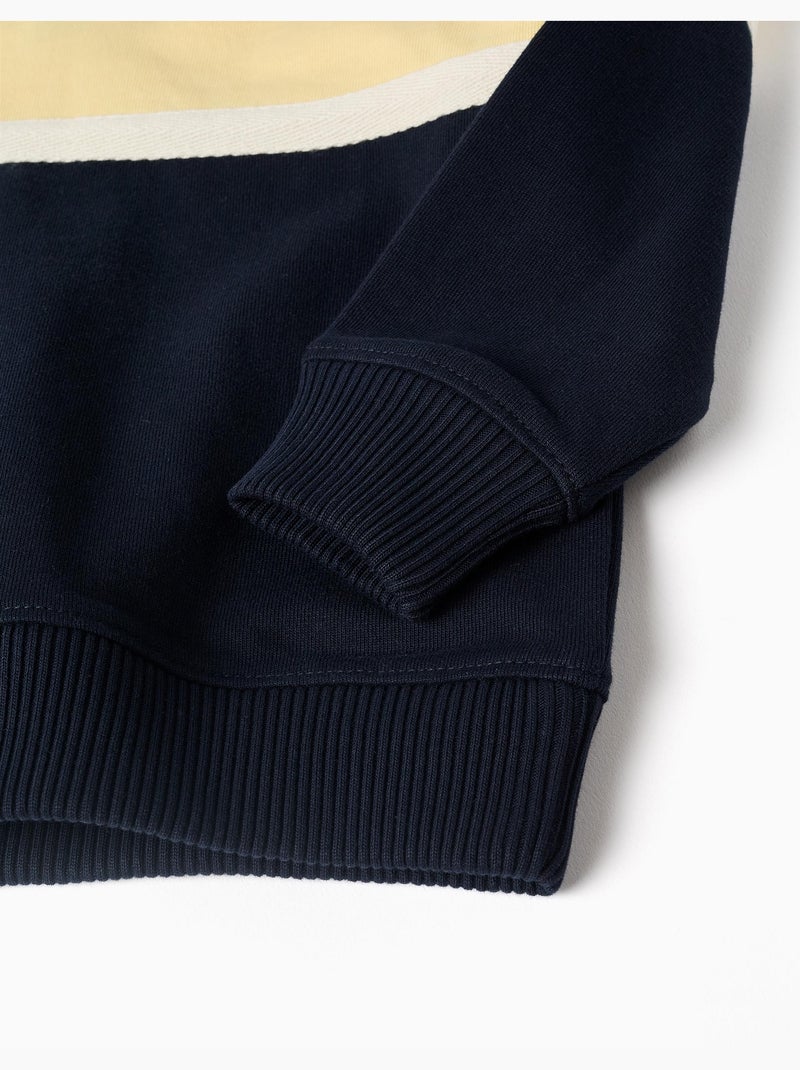 Sweat en coton à capuche et bloc de couleurs Bleu foncé - Kiabi