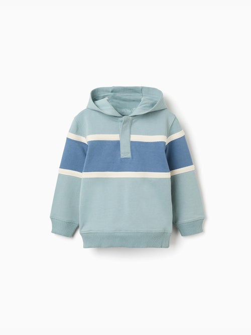Sweat en coton à capuche et bloc de couleurs - Kiabi