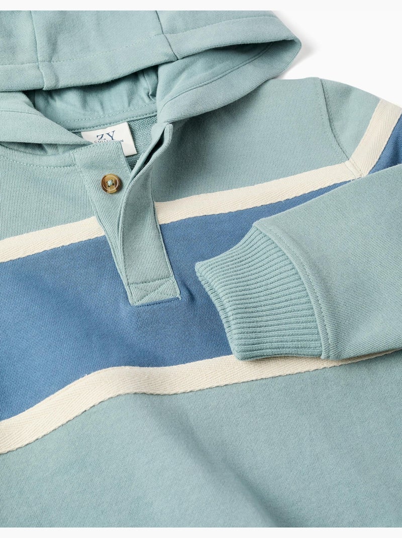 Sweat en coton à capuche et bloc de couleurs Vert clair - Kiabi