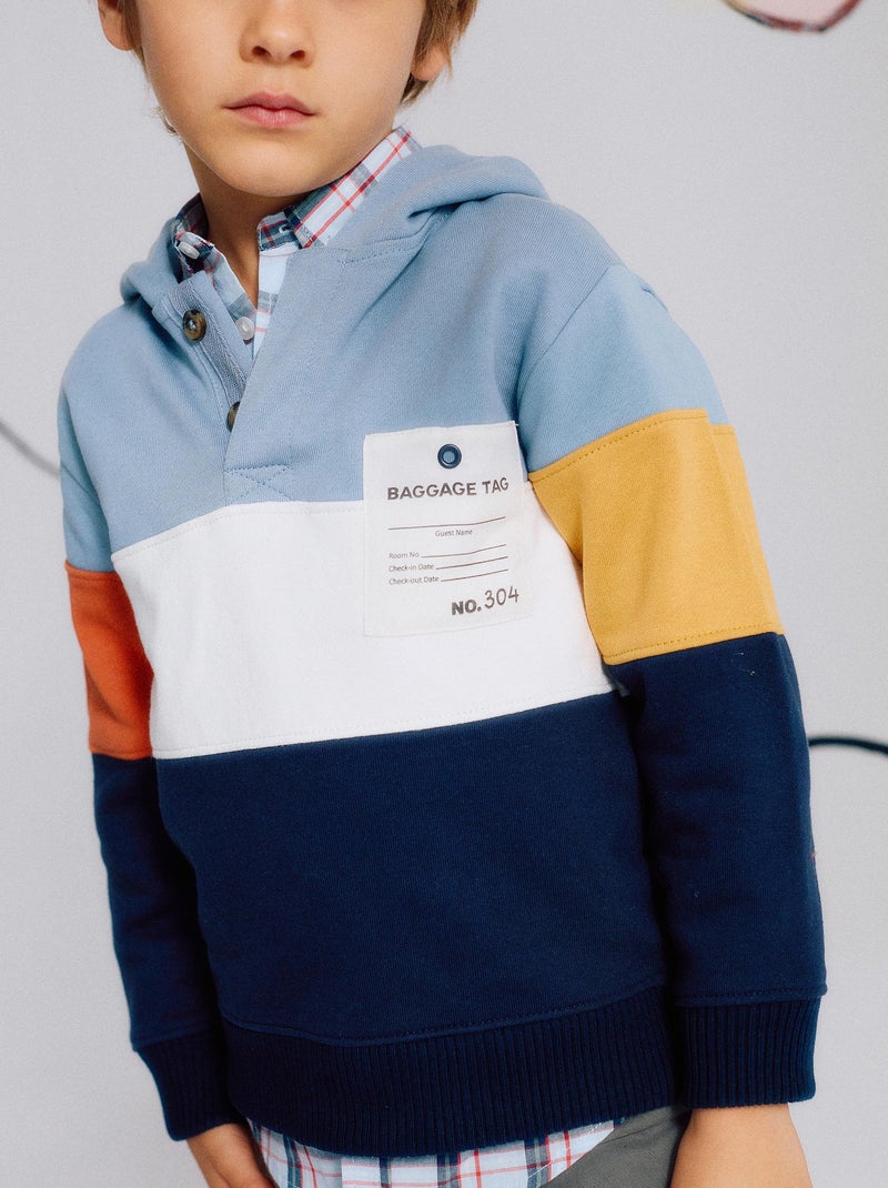 Sweat en Coton à Capuche et Colour Block Bleu clair - Kiabi