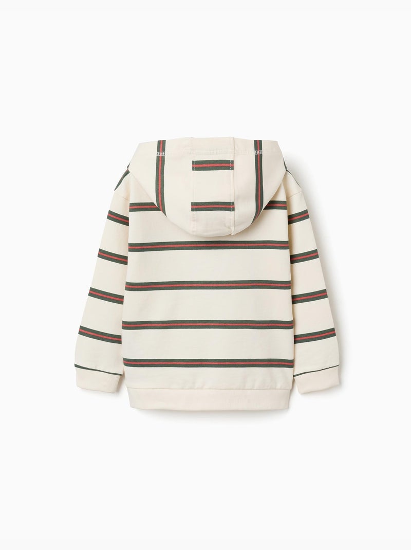 Sweat en coton à capuche et rayures Beige clair - Kiabi