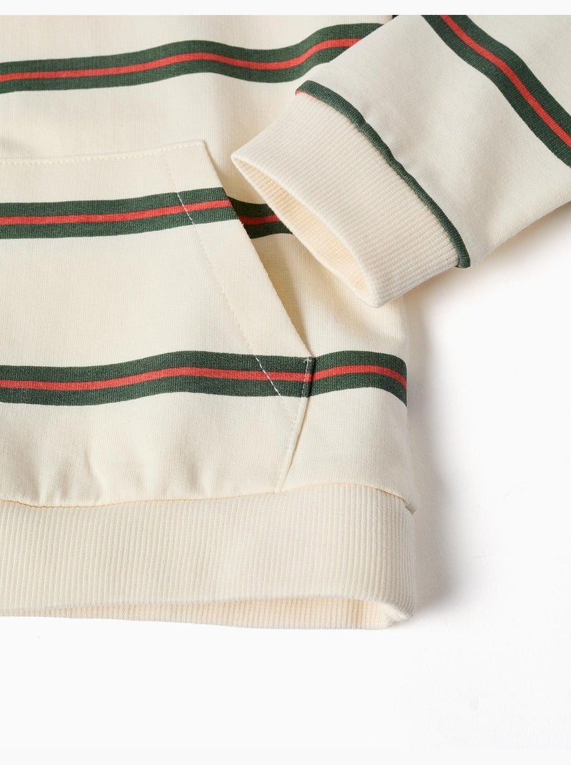 Sweat en coton à capuche et rayures Beige clair - Kiabi