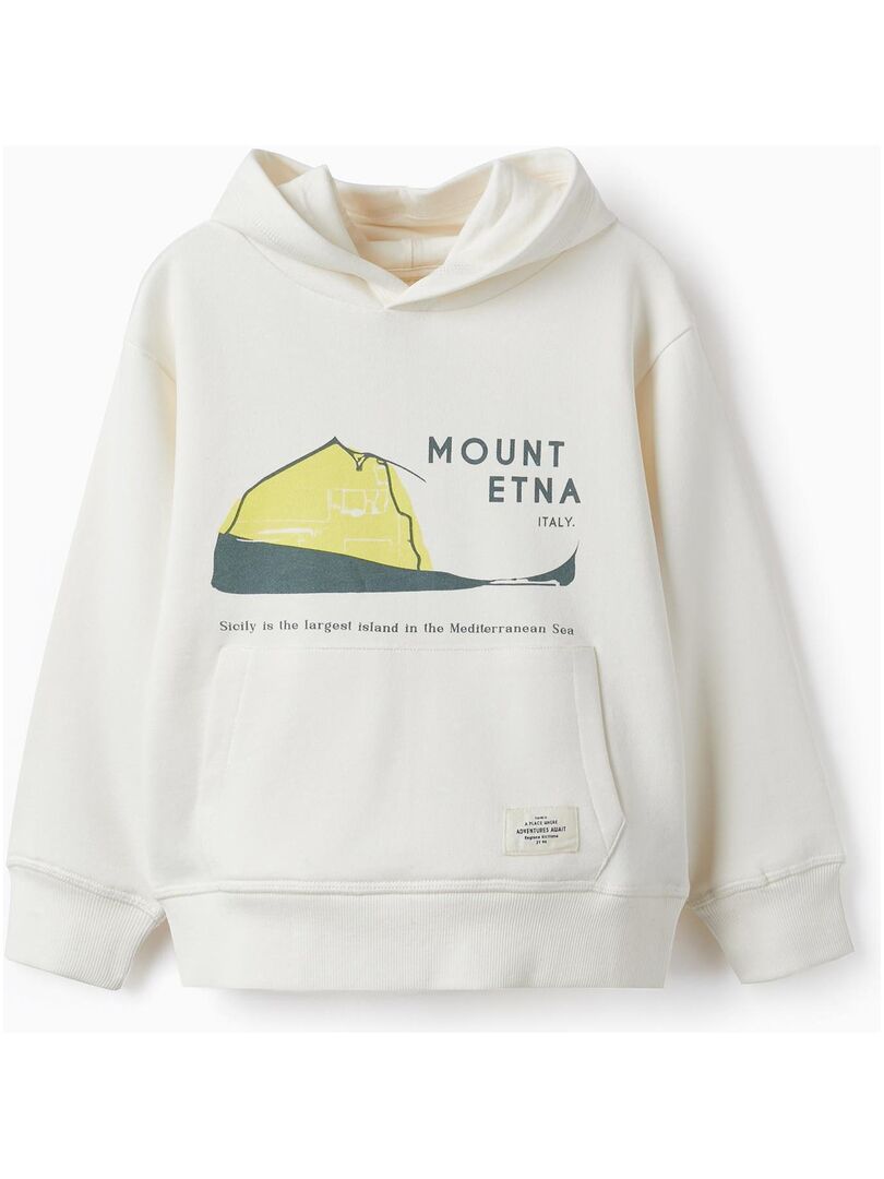 Sweat en coton à capuche pour garçon 'Mount Etna  SICILIAN DAYS Blanc - Kiabi