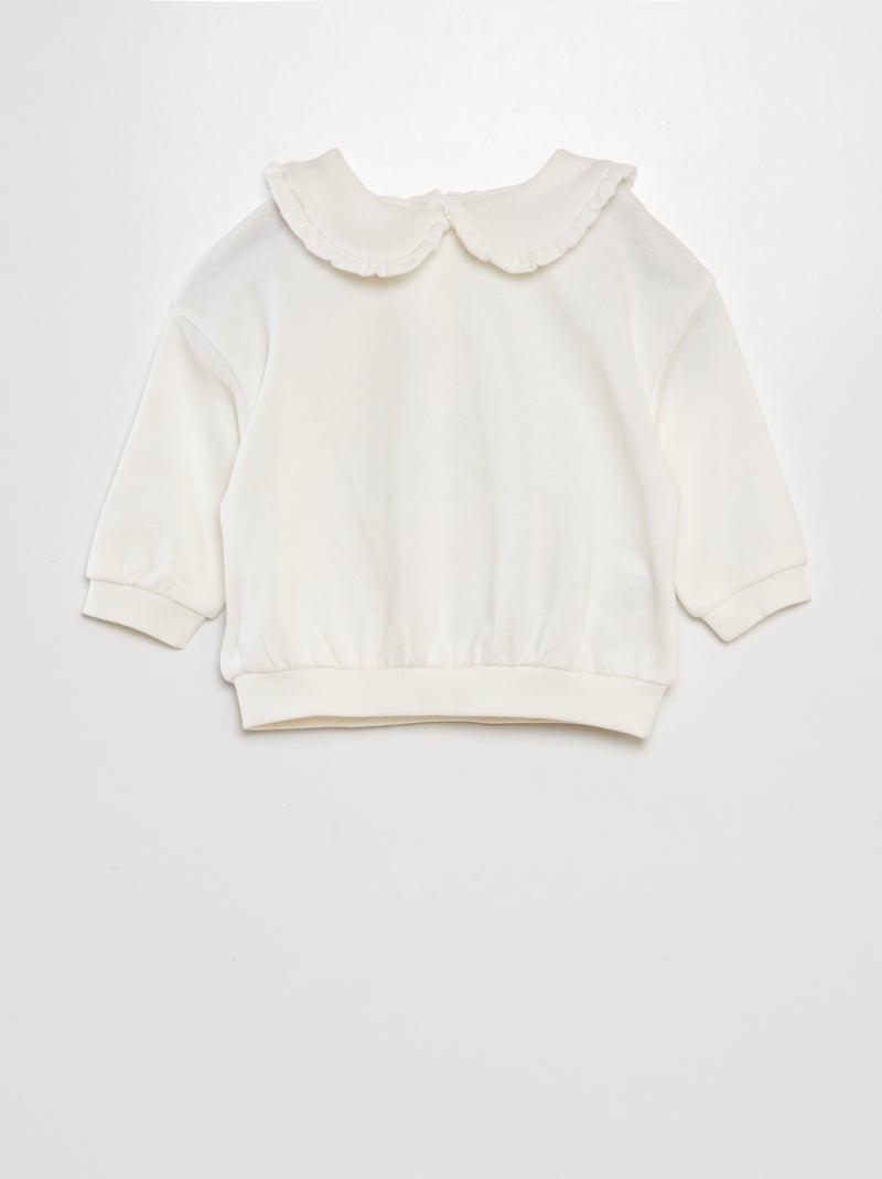 Sweat en coton à col claudine blanc - Kiabi