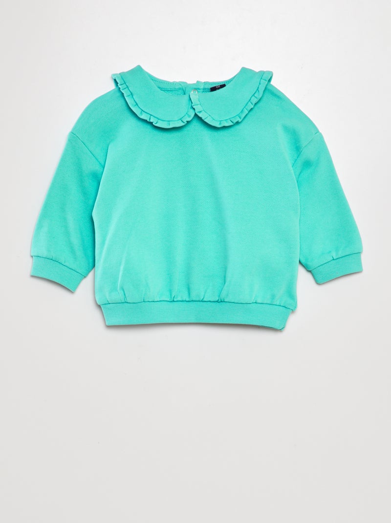 Sweat en coton à col claudine Bleu - Kiabi