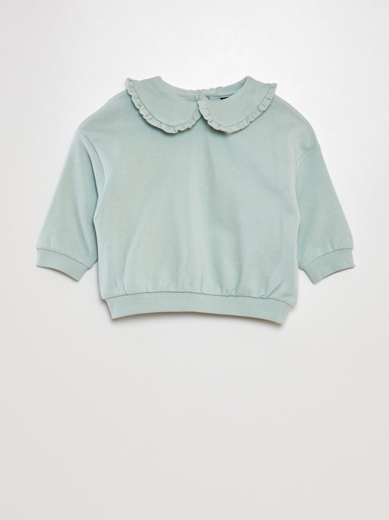 Sweat en coton à col claudine Bleu clair - Kiabi