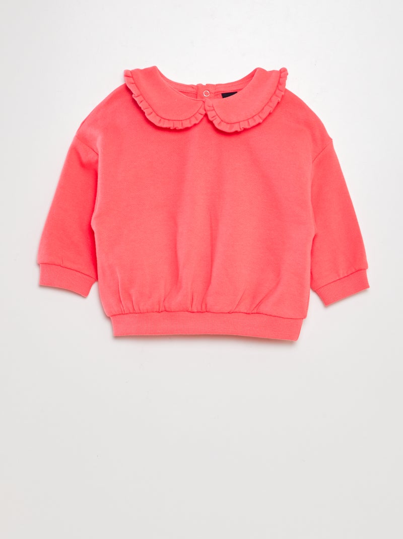 Sweat en coton à col claudine Rose - Kiabi