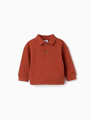 Sweat en coton à col polo et imprimé