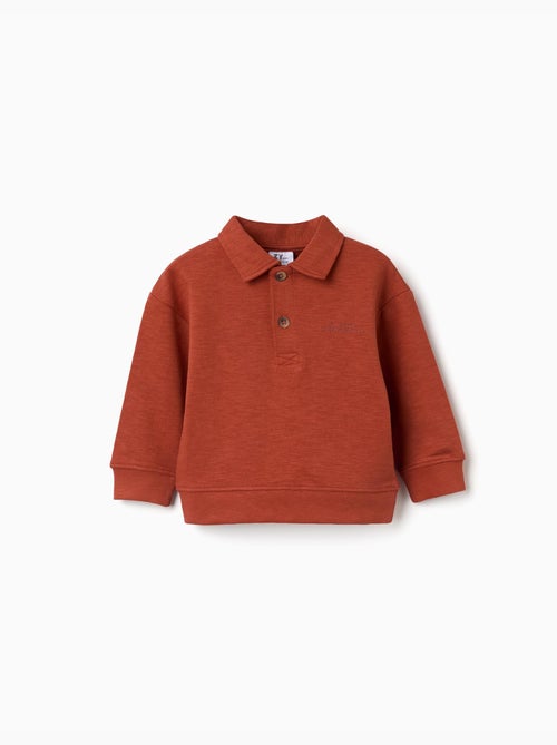 Sweat en coton à col polo et imprimé - Kiabi