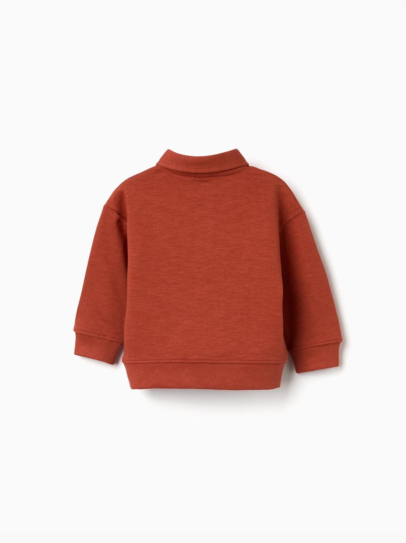Sweat en coton à col polo et imprimé Orange - Kiabi
