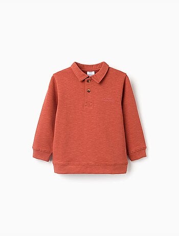 Sweat en coton à col polo et imprimé