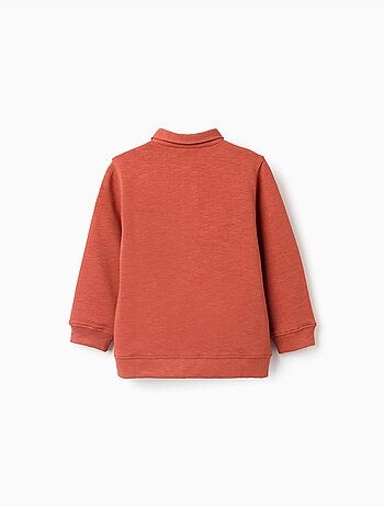 Sweat en coton à col polo et imprimé
