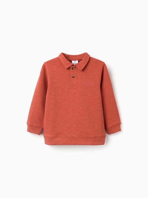 Sweat en coton à col polo et imprimé - Kiabi