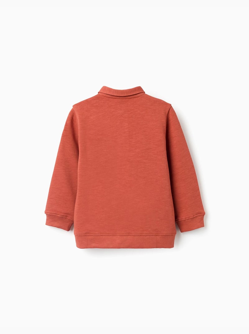Sweat en coton à col polo et imprimé Orange - Kiabi
