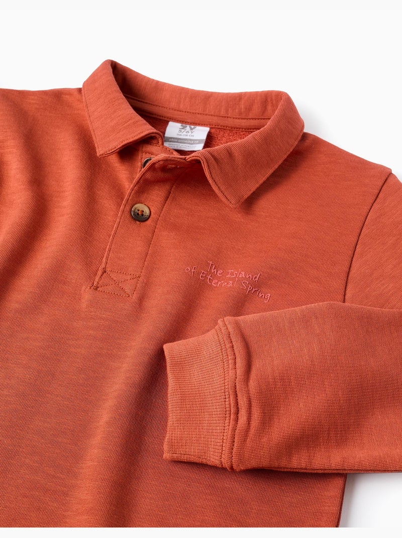Sweat en coton à col polo et imprimé Orange - Kiabi
