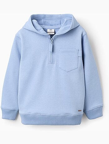 Sweat en coton à col zippé et capuche