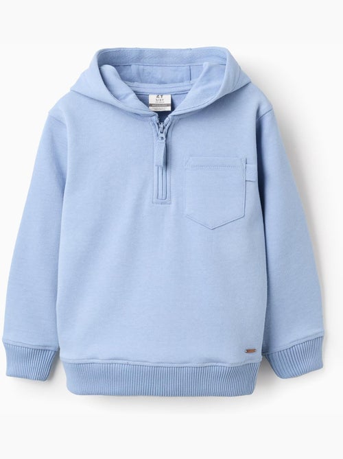 Sweat en coton à col zippé et capuche - Kiabi