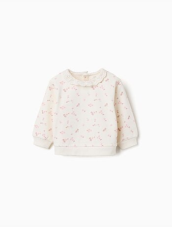 Sweat en coton à fleurs et broderie anglaise