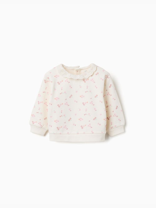 Sweat en coton à fleurs et broderie anglaise - Kiabi