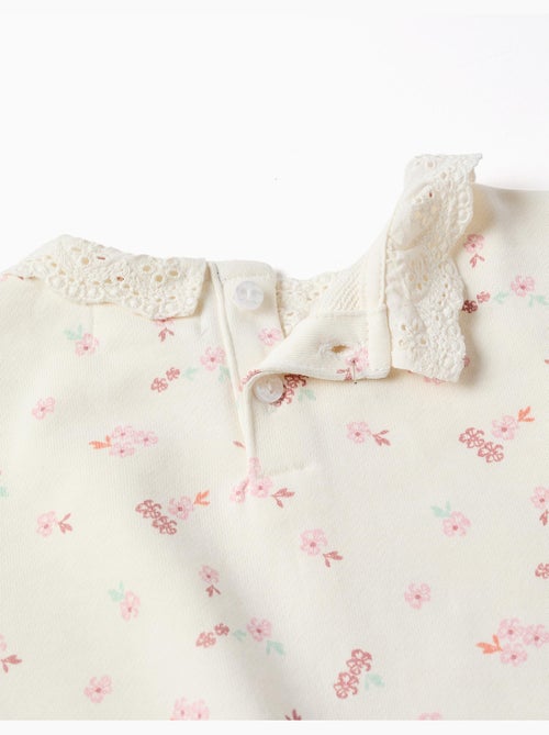 Sweat en coton à fleurs et broderie anglaise - Kiabi