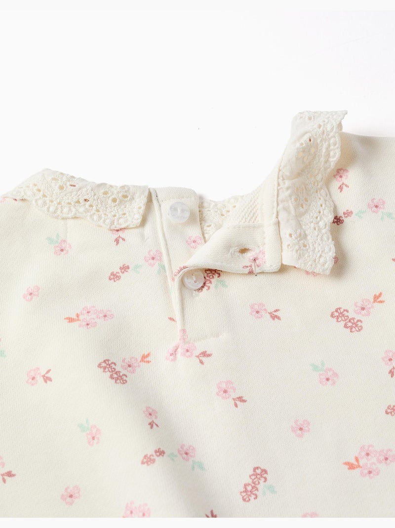 Sweat en coton à fleurs et broderie anglaise Blanc - Kiabi