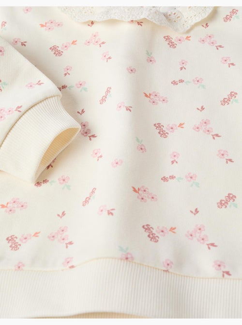 Sweat en coton à fleurs et broderie anglaise - Kiabi