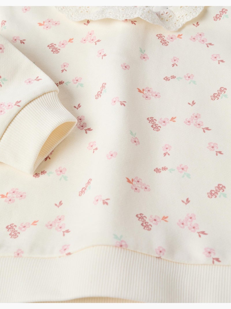 Sweat en coton à fleurs et broderie anglaise Blanc - Kiabi