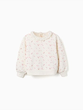 Sweat en coton à motif floral et col à volants