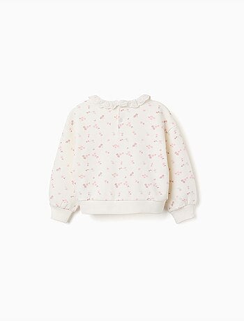 Sweat en coton à motif floral et col à volants