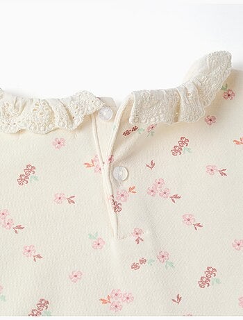 Sweat en coton à motif floral et col à volants