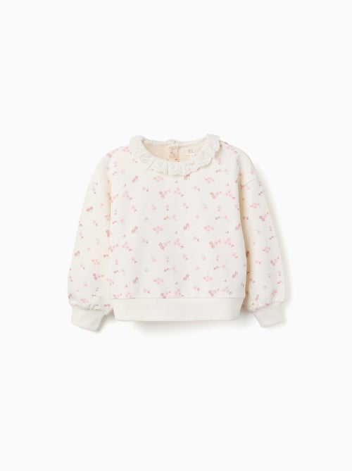 Sweat en coton à motif floral et col à volants - Kiabi