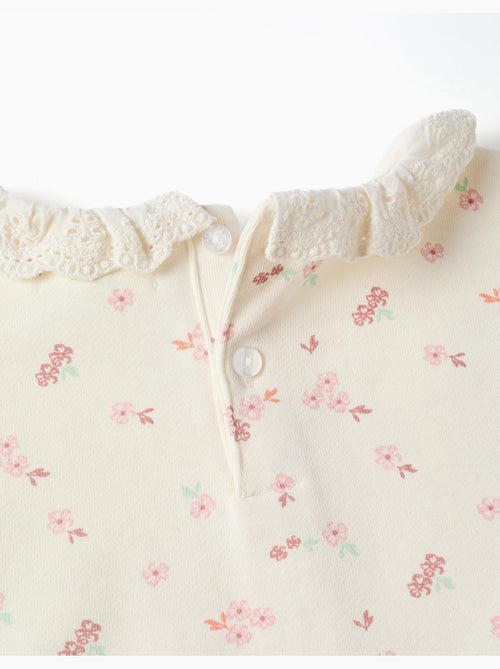 Sweat en coton à motif floral et col à volants - Kiabi