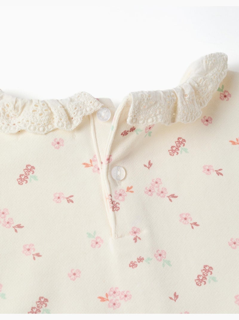 Sweat en coton à motif floral et col à volants Blanc - Kiabi