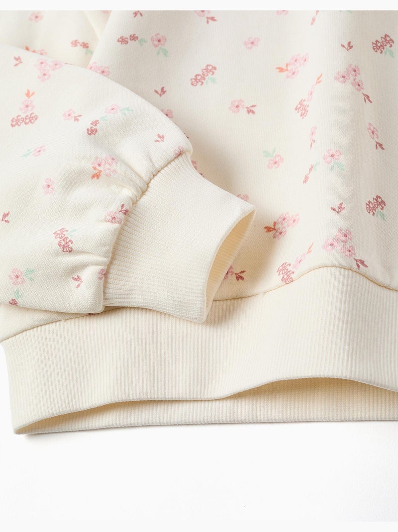 Sweat en coton à motif floral et col à volants Blanc - Kiabi