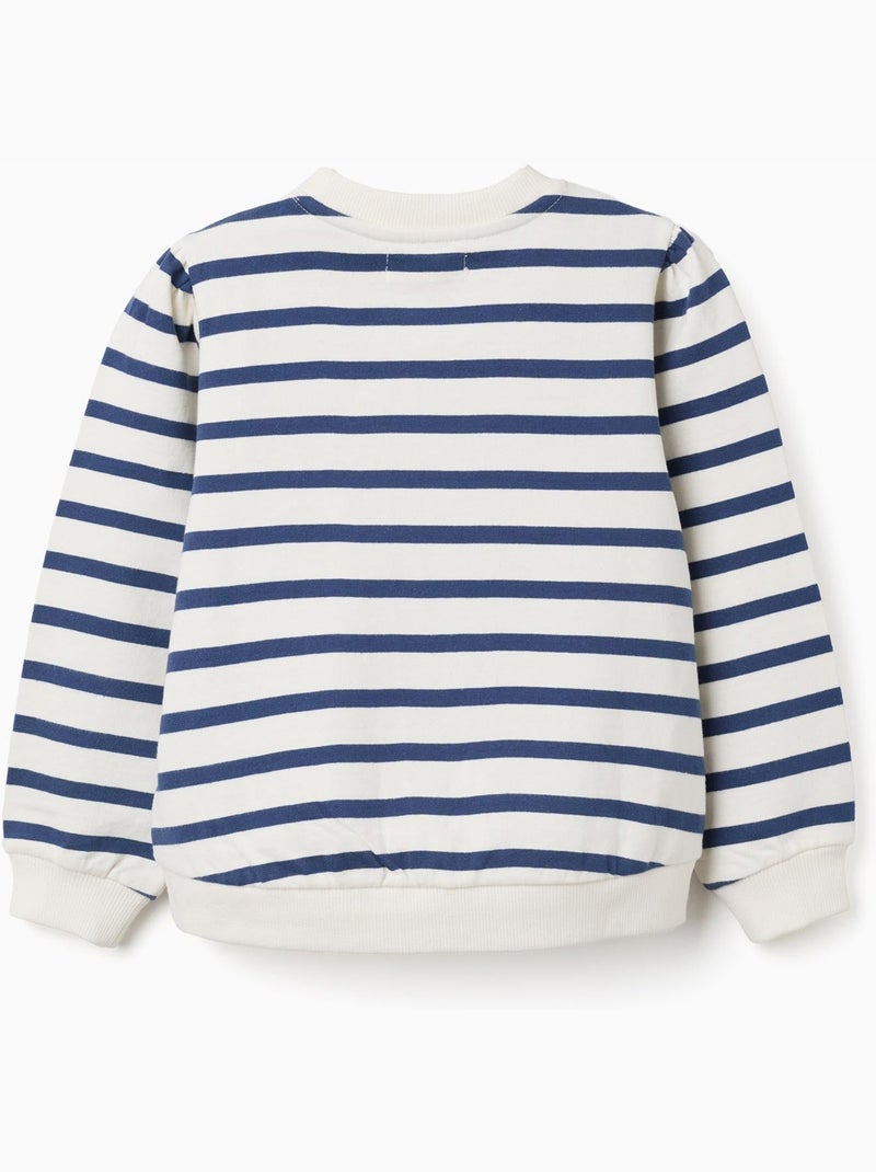Sweat en coton à rayures et broderie Blanc - Kiabi