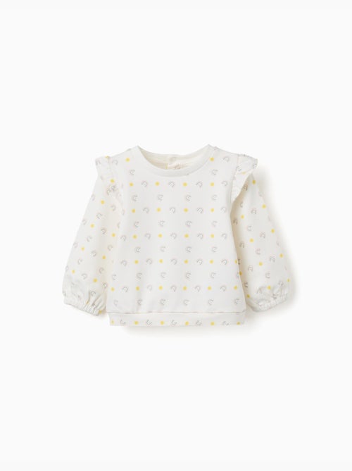 Sweat en coton à volants et motif - Kiabi