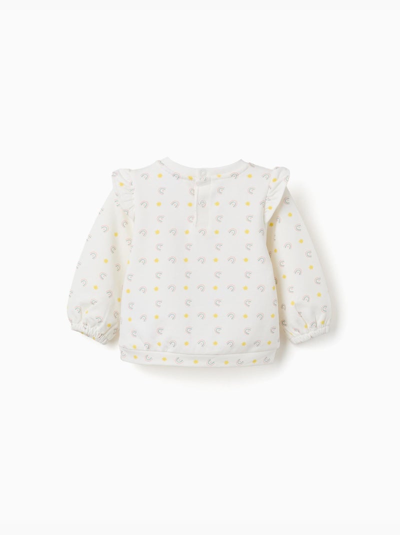 Sweat en coton à volants et motif Blanc - Kiabi