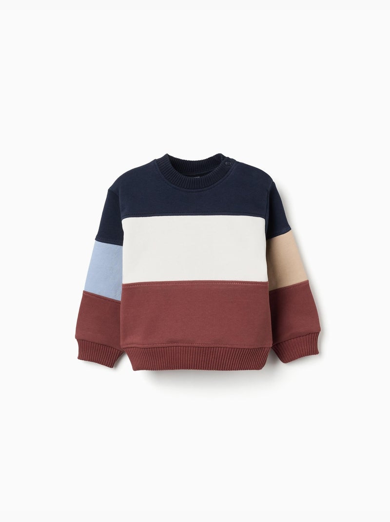 Sweat en coton avec bloc de couleurs Marron - Kiabi