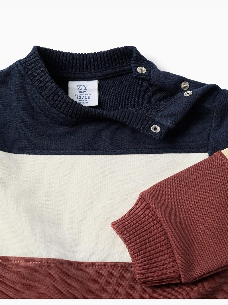 Sweat en coton avec bloc de couleurs Marron - Kiabi