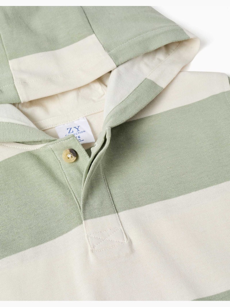 Sweat en coton avec capuche et à rayures Vert clair - Kiabi