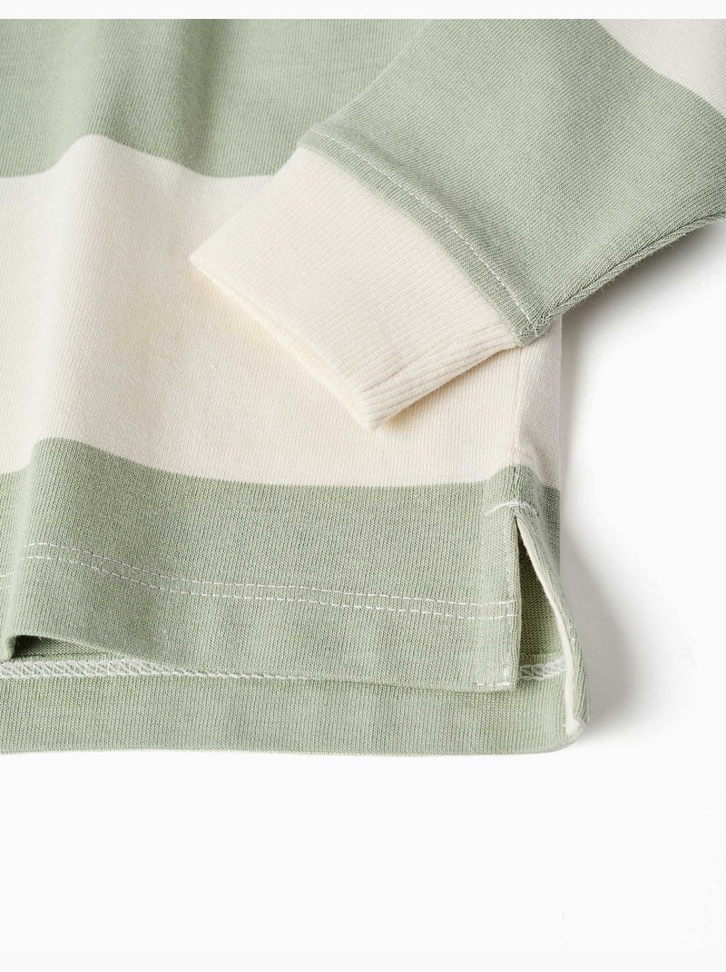Sweat en coton avec capuche et à rayures Vert clair - Kiabi