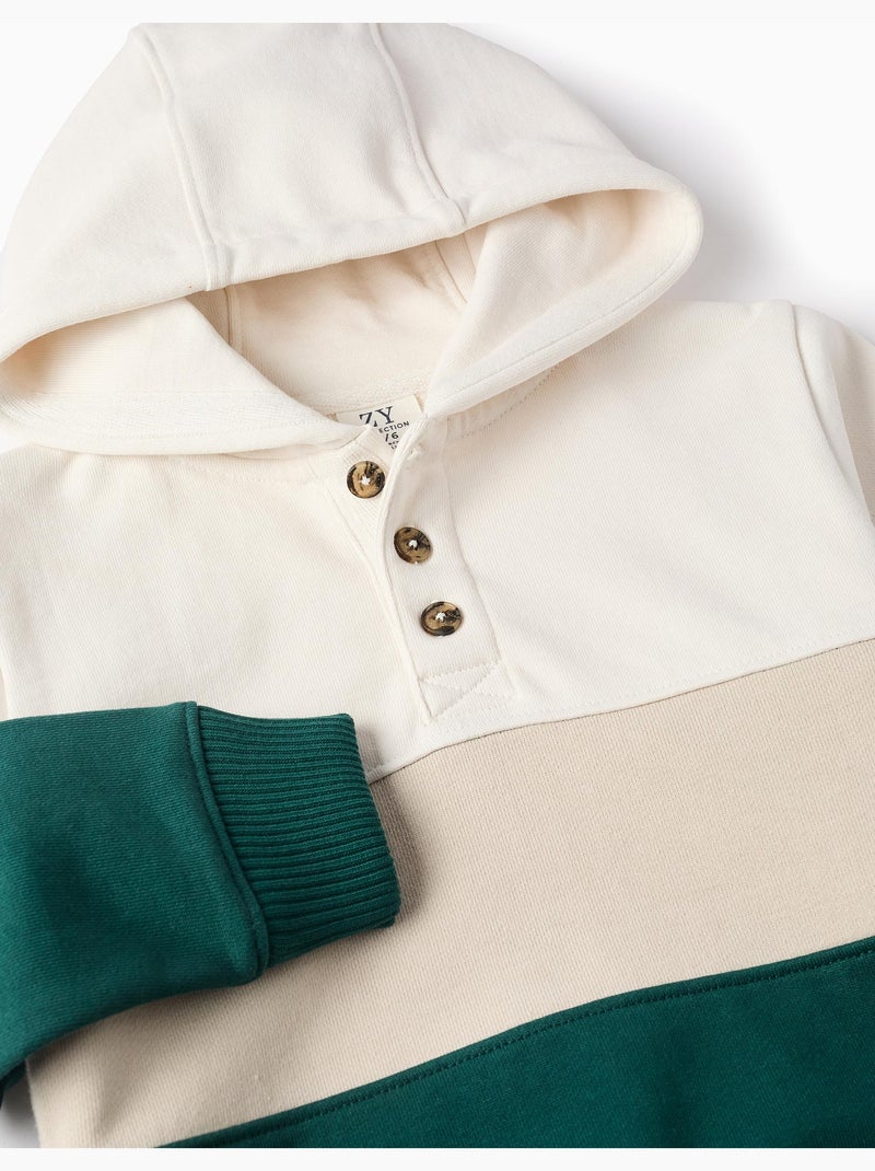 Sweat en Coton avec Capuche et Colorblock Vert foncé - Kiabi