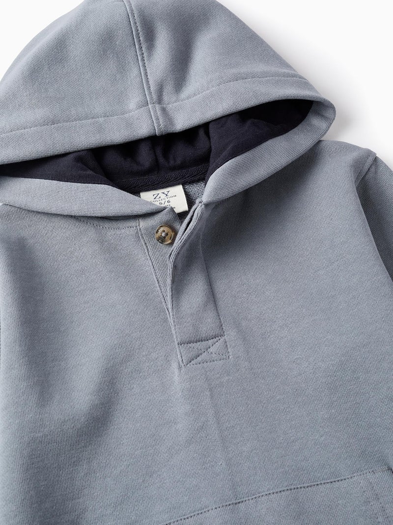 Sweat en Coton avec Capuche et Poche Kangourou Bleu - Kiabi