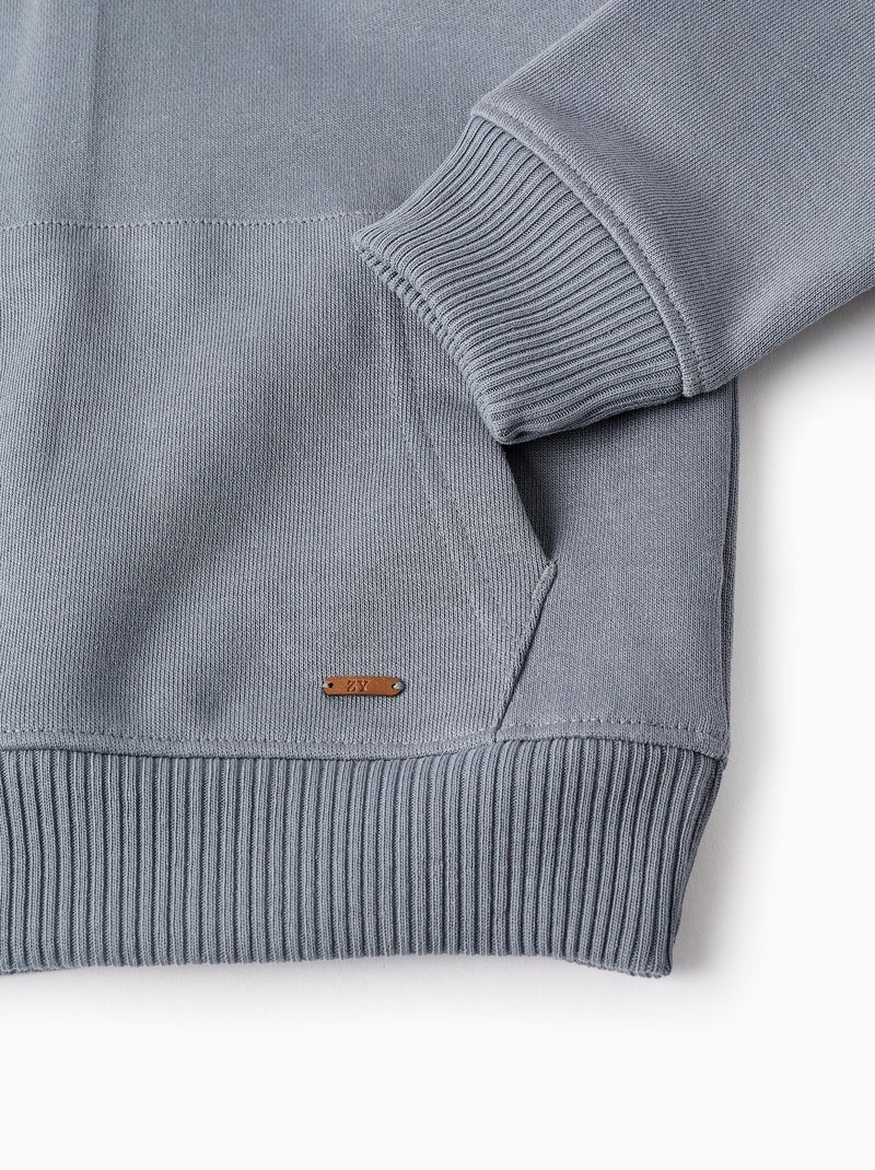 Sweat en Coton avec Capuche et Poche Kangourou Bleu - Kiabi