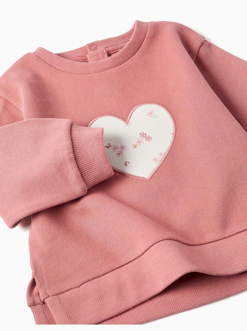 Sweat en coton avec cœur brodé Rose - Kiabi